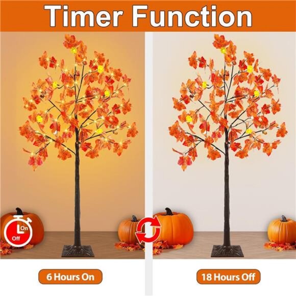 2 Pack 4 Ft Prelit Lighted Fall Maple Tree Halloween Fall Decorations - Picture 3 of 7